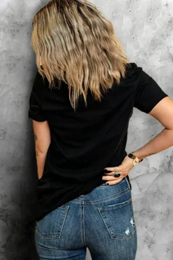 Hot Dear-Lover St. Patricks Lucky Clover Print O Neck T Shirt Black