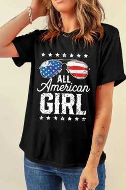 Sale Dear-Lover Stars and Stripes Glasses Slogan Graphic T Shirt Black
