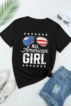 Sale Dear-Lover Stars and Stripes Glasses Slogan Graphic T Shirt Black