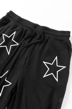 Sale Dear-Lover Stars Print Long Sleeve Drawstring High Waist Lounge Set Black