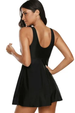 Sale Dear-Lover Strappy High Neck Swim Dress Black