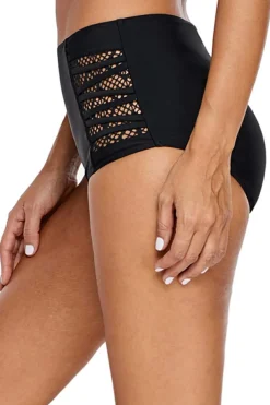 Hot Dear-Lover Strappy Lace Panel Aside Swim Bottom Black