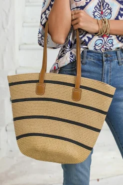 New Dear-Lover Straw Woven Striped Vacation One Shoulder Bag Black