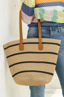 New Dear-Lover Straw Woven Striped Vacation One Shoulder Bag Black