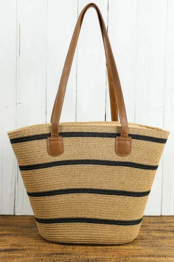 New Dear-Lover Straw Woven Striped Vacation One Shoulder Bag Black