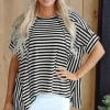 Outlet Dear-Lover Batwing Sleeve Crewneck Oversized Top Black Stripe