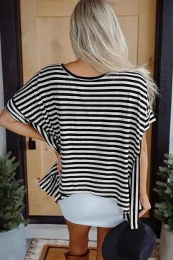 Outlet Dear-Lover Batwing Sleeve Crewneck Oversized Top Black Stripe
