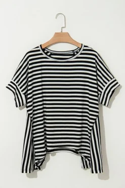 Outlet Dear-Lover Batwing Sleeve Crewneck Oversized Top Black Stripe