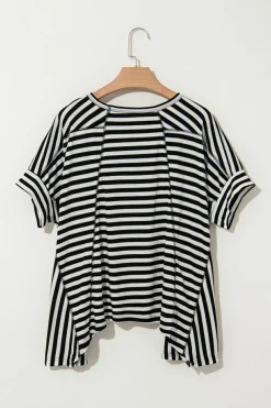 Outlet Dear-Lover Batwing Sleeve Crewneck Oversized Top Black Stripe