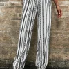 Fashion Dear-Lover Boho Striped Print Casual Pants Black Stripe