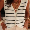 Fashion Dear-Lover Buttoned V Neck Slim Fit Sweater Vest Black Stripe