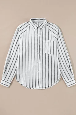 Best Dear-Lover Chest Pocket Buttoned Oversized Shirt Black Stripe