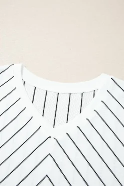 Online Dear-Lover Chevron Striped V Neck Long Sleeve Casual Top Black Stripe