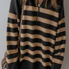 Discount Dear-Lover Collared Quarter Zipper Oversized Sweater Black Stripe