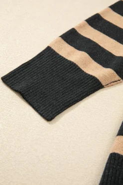 Discount Dear-Lover Collared Quarter Zipper Oversized Sweater Black Stripe