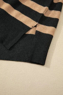 Discount Dear-Lover Collared Quarter Zipper Oversized Sweater Black Stripe