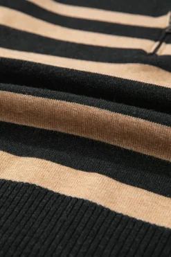 Discount Dear-Lover Collared Quarter Zipper Oversized Sweater Black Stripe