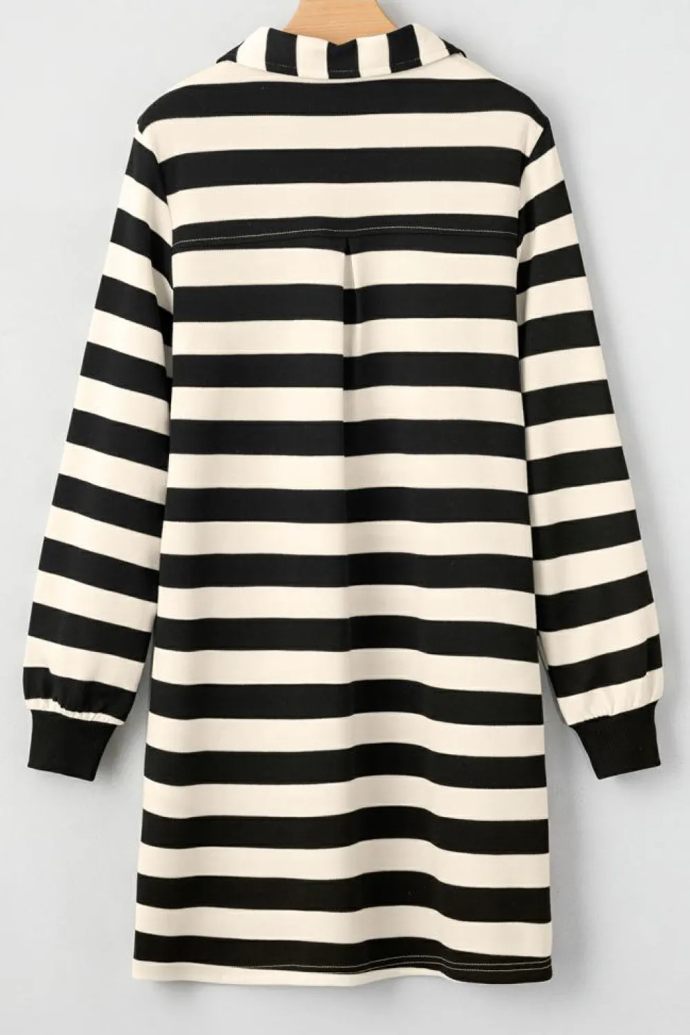 Outlet Dear-Lover Collared V Neck Long Sleeve Loose Casual Dress Black Stripe