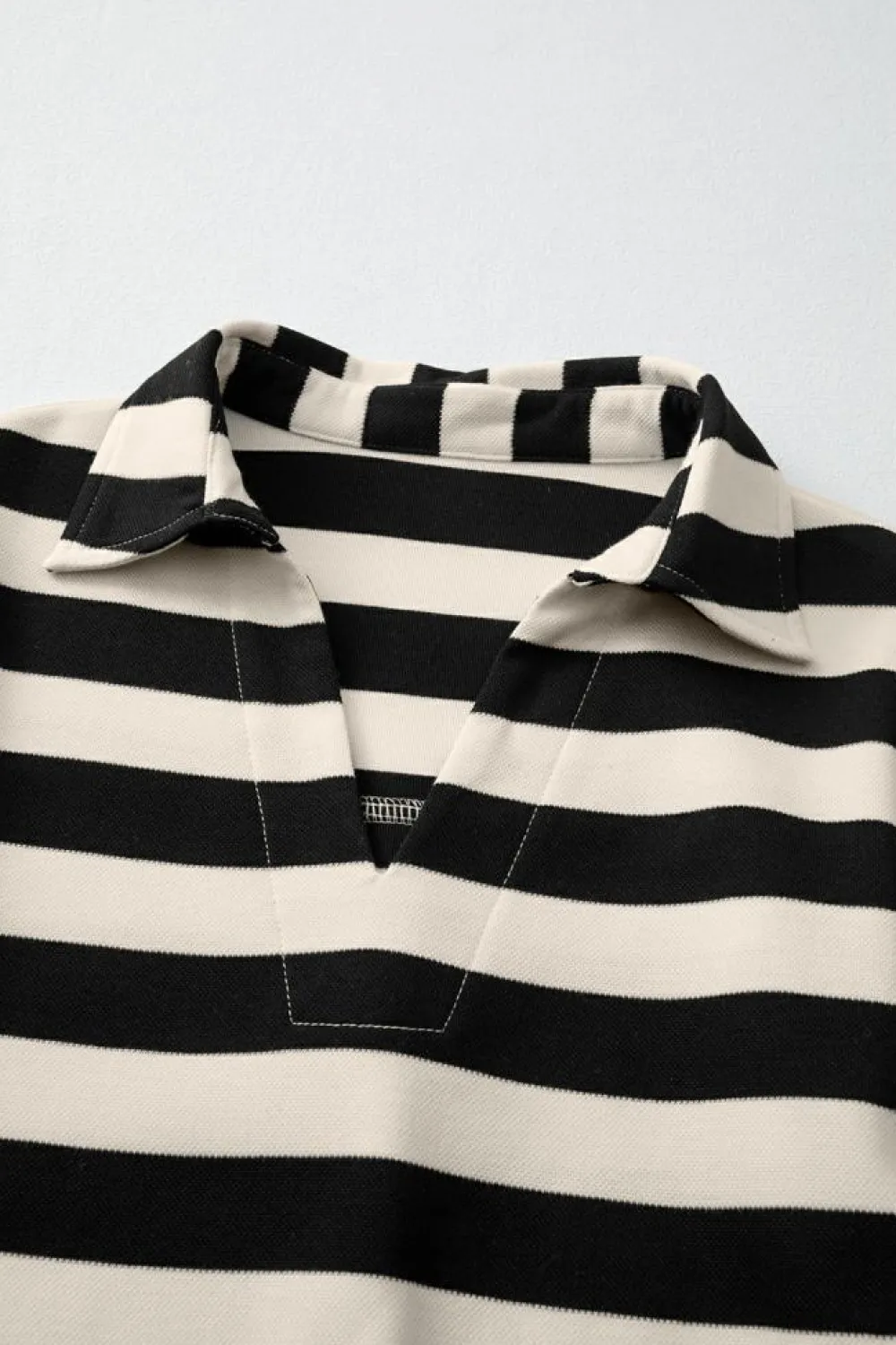 Outlet Dear-Lover Collared V Neck Long Sleeve Loose Casual Dress Black Stripe