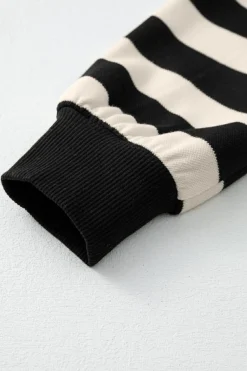Outlet Dear-Lover Collared V Neck Long Sleeve Loose Casual Dress Black Stripe