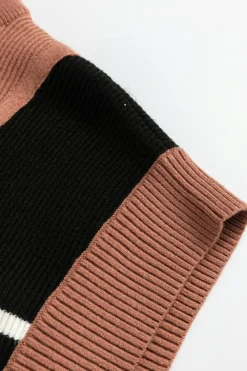 Sale Dear-Lover Color Block Quarter Zip Collar Short Sleeve Sweater Dress Black Stripe