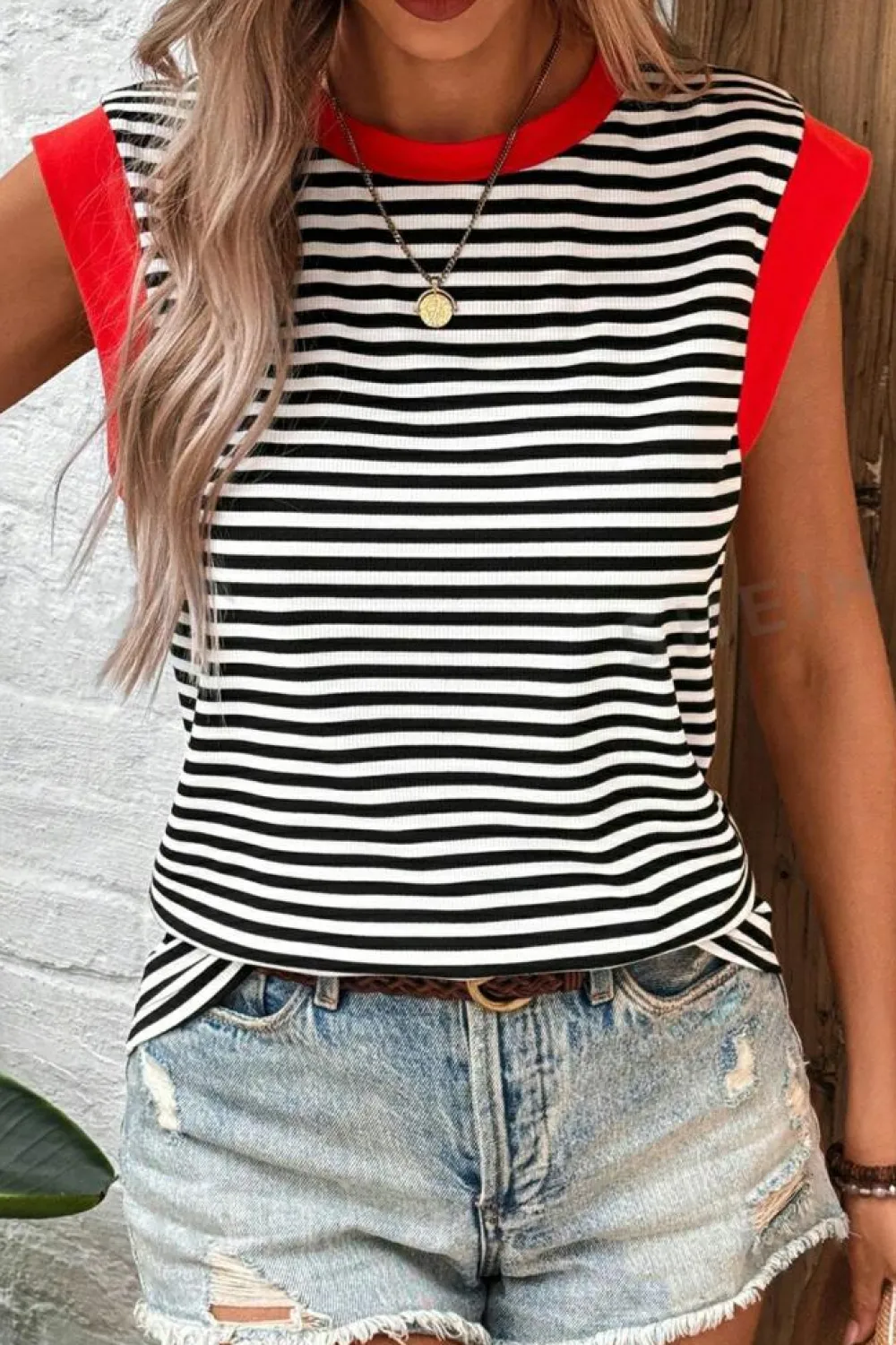 Outlet Dear-Lover Colorblock Edge Round Neck Tank Top Black Stripe