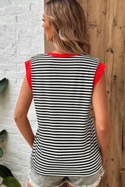 Outlet Dear-Lover Colorblock Edge Round Neck Tank Top Black Stripe