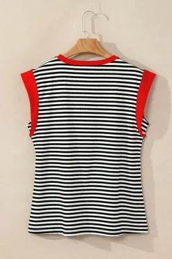 Outlet Dear-Lover Colorblock Edge Round Neck Tank Top Black Stripe