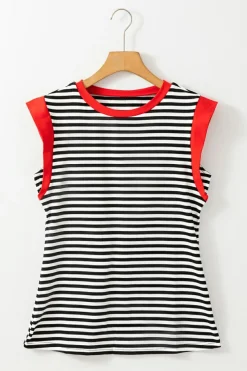 Outlet Dear-Lover Colorblock Edge Round Neck Tank Top Black Stripe
