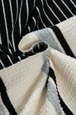 Outlet Dear-Lover Colorblock Knit Henley Collar Shift Long Sleeve Mini Dress Black Stripe