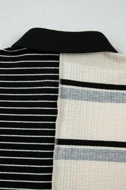 Outlet Dear-Lover Colorblock Knit Henley Collar Shift Long Sleeve Mini Dress Black Stripe