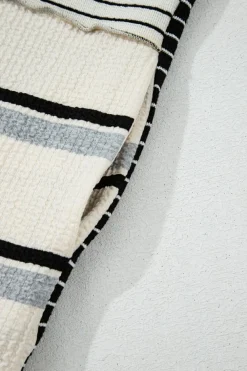 Outlet Dear-Lover Colorblock Knit Henley Collar Shift Long Sleeve Mini Dress Black Stripe