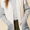 Discount Dear-Lover Colorblock Patchwork Open Front Cardigan with Pocket Black Stripe
