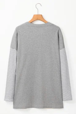 Discount Dear-Lover Colorblock Patchwork Open Front Cardigan with Pocket Black Stripe