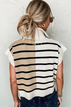 Discount Dear-Lover Colorblock Quarter Zip Collar Sweater Vest Black Stripe