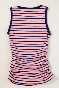 Sale Dear-Lover Contrast Round Neck Sleeveless Slim Top Black Stripe