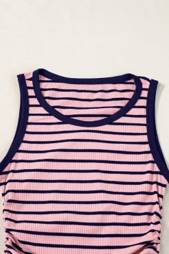 Sale Dear-Lover Contrast Round Neck Sleeveless Slim Top Black Stripe
