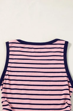 Sale Dear-Lover Contrast Round Neck Sleeveless Slim Top Black Stripe