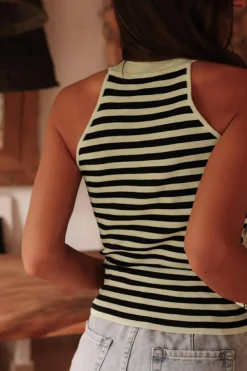 Discount Dear-Lover Crew Neck Slim Fit Sweater Vest Black Stripe
