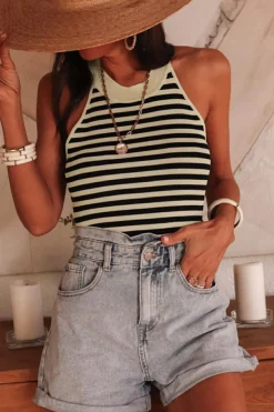 Discount Dear-Lover Crew Neck Slim Fit Sweater Vest Black Stripe