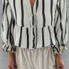 New Dear-Lover Crinckled Ruffled Sleeve Button up Loose Shirt Black Stripe