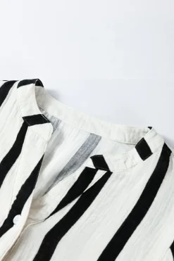 New Dear-Lover Crinckled Ruffled Sleeve Button up Loose Shirt Black Stripe