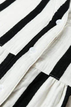 New Dear-Lover Crinckled Ruffled Sleeve Button up Loose Shirt Black Stripe