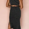 Best Dear-Lover Criss Cross Side Slits Slim Fit Sleeveless Midi Dress Black Stripe