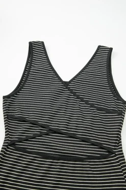 Best Dear-Lover Criss Cross Side Slits Slim Fit Sleeveless Midi Dress Black Stripe