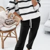 Online Dear-Lover Drop Shoulder Pullover and Jogger Pants Set Black Stripe