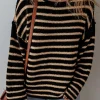 Best Dear-Lover Drop Shoulder Round Neck Loose Sweater Black Stripe