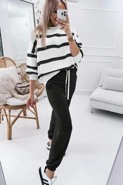 Online Dear-Lover Drop Shoulder Pullover and Jogger Pants Set Black Stripe
