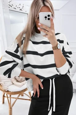 Online Dear-Lover Drop Shoulder Pullover and Jogger Pants Set Black Stripe