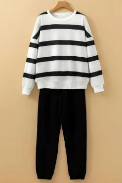 Online Dear-Lover Drop Shoulder Pullover and Jogger Pants Set Black Stripe